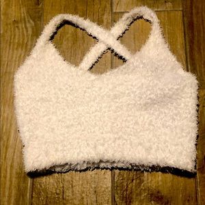 White furry crisscross elastic crop top